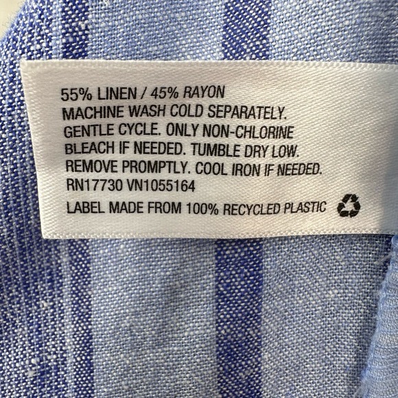 A New Day Striped High Rise Linen Blend Ruffle Waist Paperbag Shorts Size L Blue - Picture 10 of 10